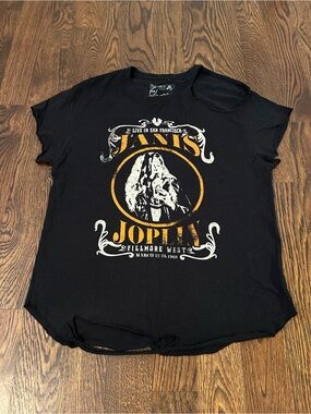 Goodie Two Sleeves Ripped Janis Joplin Graphic Tee Black, Size Large